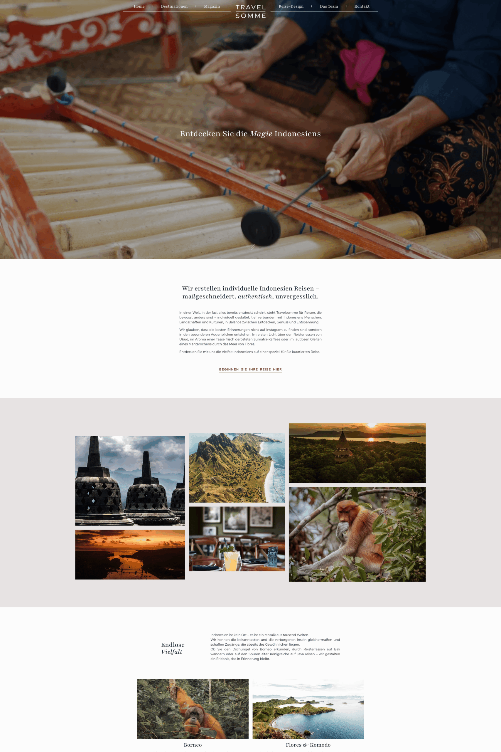 Webdesign Reiseagentur Projekt Travel Somme mit Hero-Bereich und Bildergalerie für Indonesien-Reisen