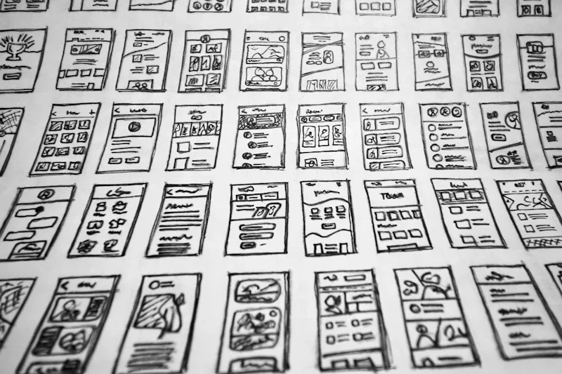 Strukturiertes Design-System mit Rastern zeigt visuelle Komponenten eines professionellen Corporate Design Manuals
